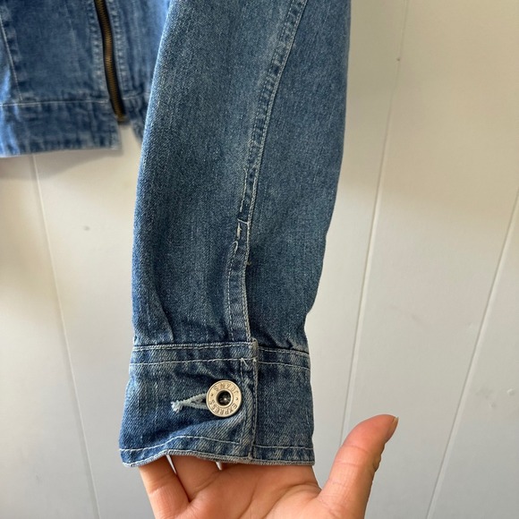 vintage Y2k Express Cropped Demin Jacket Embroided Sun, Moon Size M - Picture 7 of 11